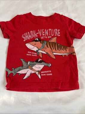 “Bundle 10/$13” Carter's 9m Red 'Shark-Sleeve baby boy Tee shirt